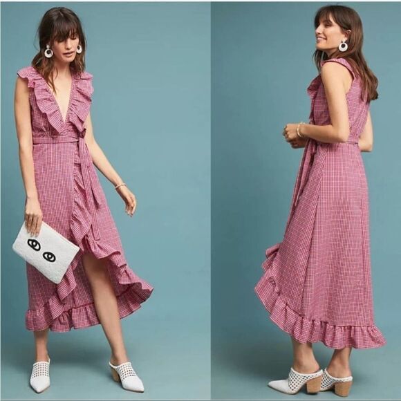 Misa Los Angeles Ruffled Checkered Midi Dress - Picture 1 of 6